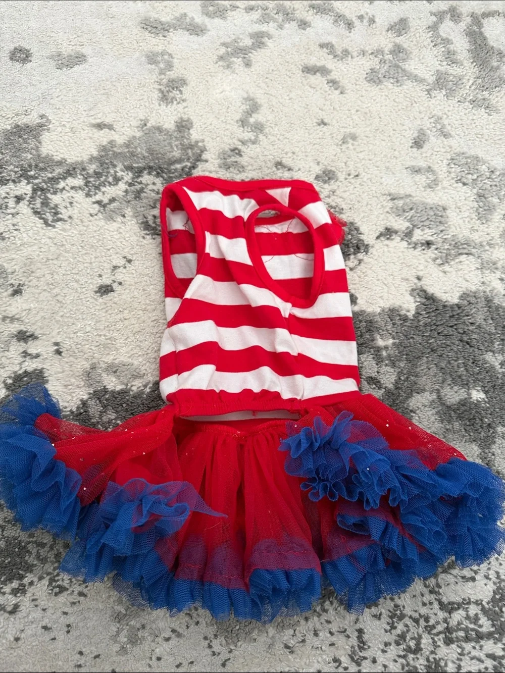 PAWPATU Red & White Striped Dress with Navy Flower
